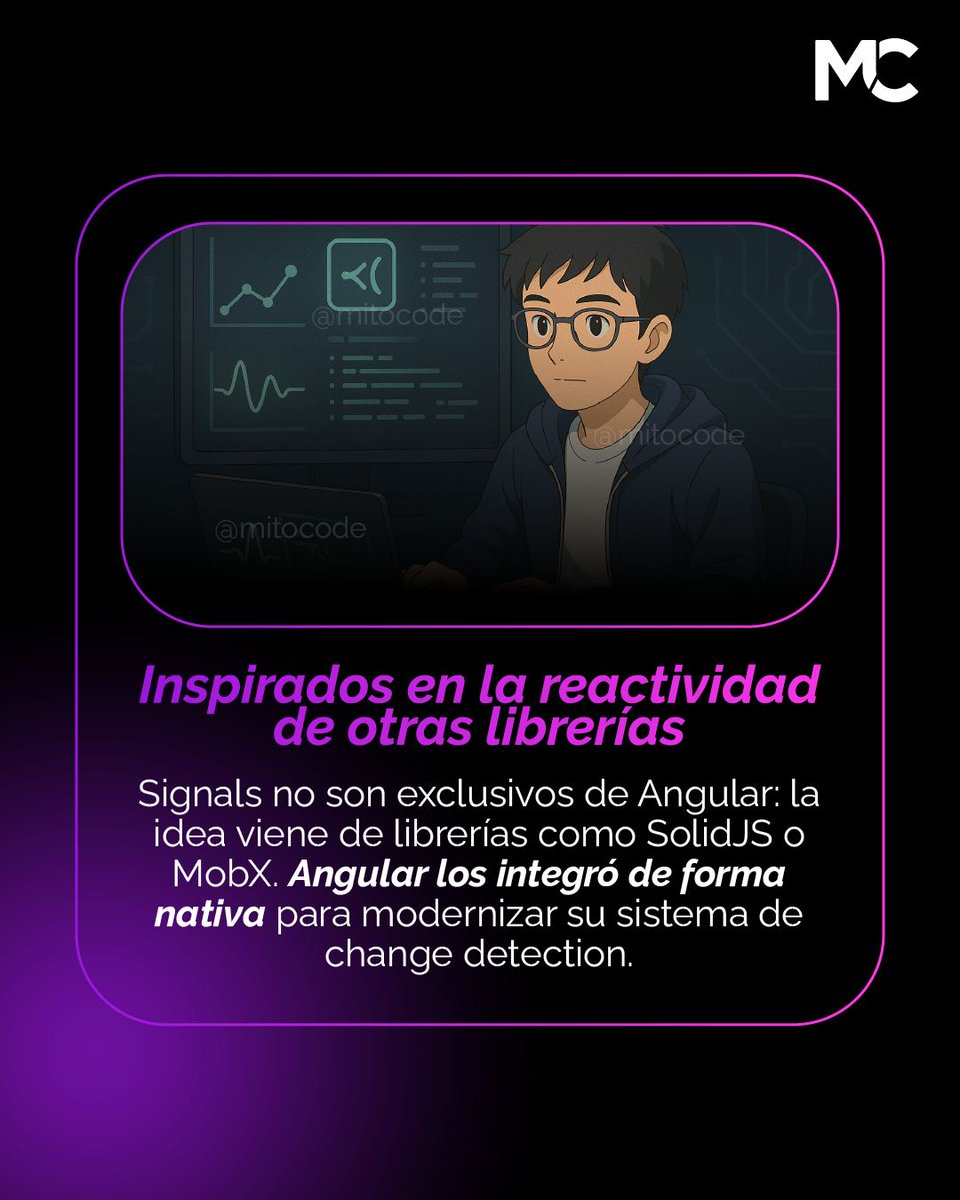 mitocode's tweet image. 🚨 HOY INICIAMOS 🚨

¡Hey coder! 🙋🏻♀️🙋🏻♂️. Te compartimos 5 cosas que seguro no sabías de Signals en Angular 🚀

Conviertete en un NET Full STACK
📆 Inicio: 17 de Septiembre
📲 buff.ly/CiEDSnV
.
#mitocode #programacion #programador #tecnologia #net #netfullstack #signals