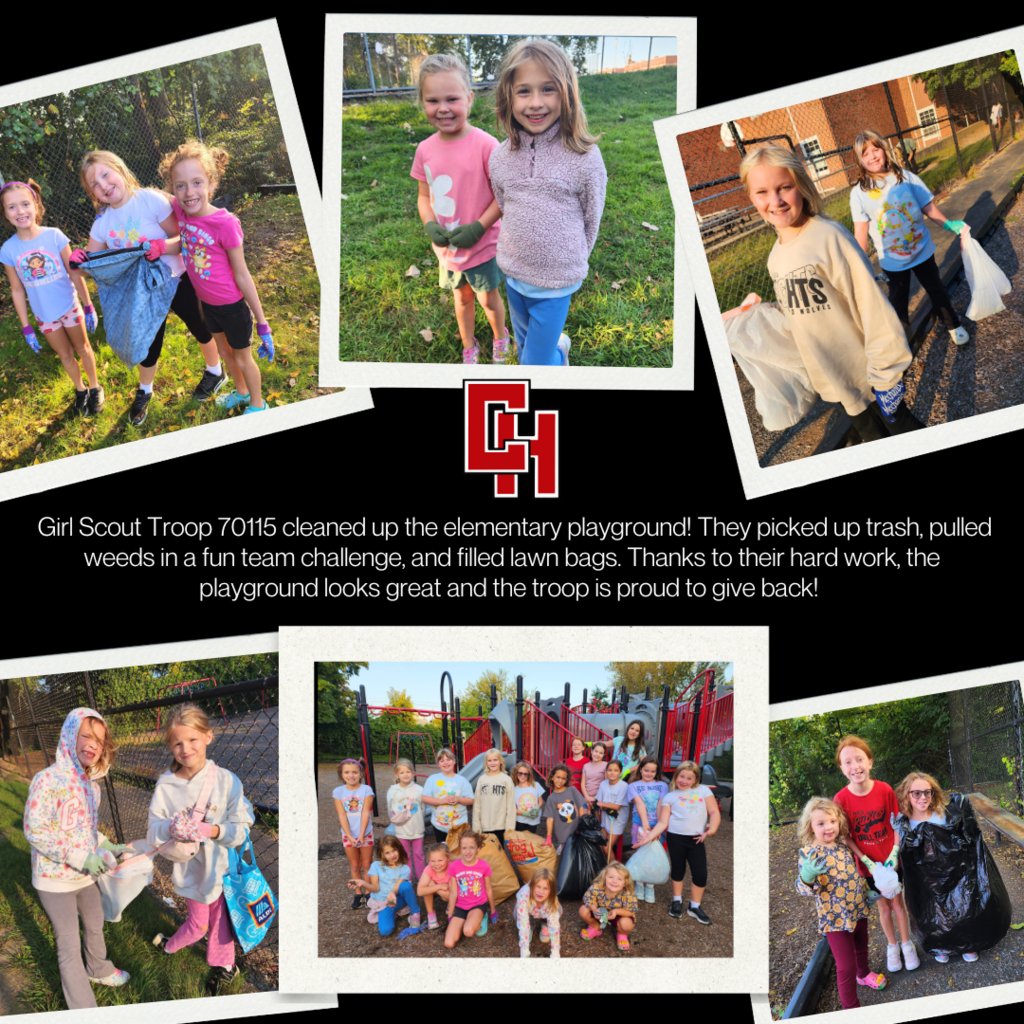 Girl Scout Troop 70115 cleaned up the elementary playground! They picked up trash, pulled weeds in a fun team challenge, and filled lawn bags. Thanks to their hard work, the playground looks great and the troop is proud to give back!