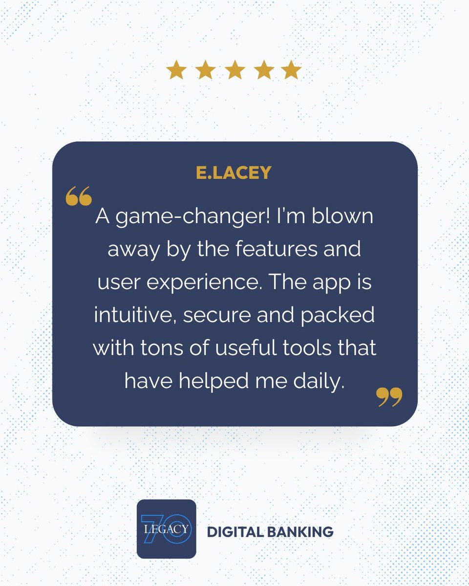 LegacyCU's tweet image. The reviews are in, and the new Legacy app is a hit! Thanks to everyone who&apos;s taken the time to leave us a great review on the Apple App Store!

Download today if you haven&apos;t already: (Apple: buff.ly/0G4YHQZ), (Android: buff.ly/8N1hMkI)
