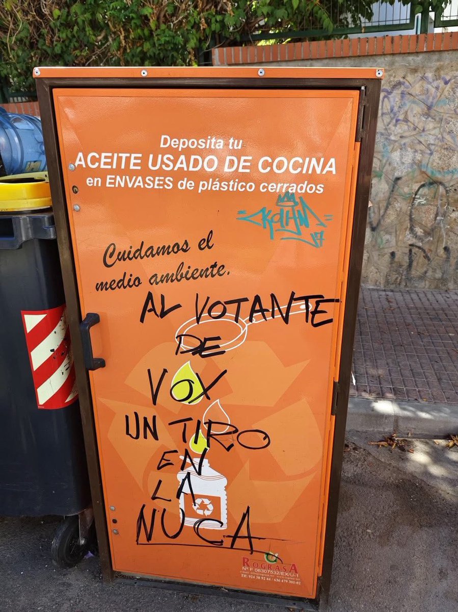 En Extremadura no hay espacio para el odio ni para la violencia. Condenamos con rotundidad las pintadas aparecidas en Mérida contra Vox y sus votantes. La democracia se defiende con respeto y convivencia.