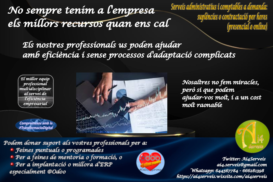 Ai4Serveis's tweet image. Conèixer els processos i recursos,
#Optimització #Eficiència
Amb #SolucionsAi4 us ajudem a treure el millor rendiment als vostres recursos (Humans i Operatius)
#FeinesAdministrativesADemanda
#CostVariable #Implicació