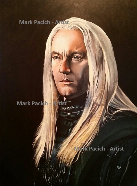 "Lucius Malfoy" from Harry Potter, as portrayed by actor Jason Isaacs.  30" x 40", hand-painted acrylic on canvas.  Original painting signed by the actor.  #harrypotter #slytherin #malfoy #luciusmalfoy #wizard #wizards #jasonisaacs #art #artist #artwork
