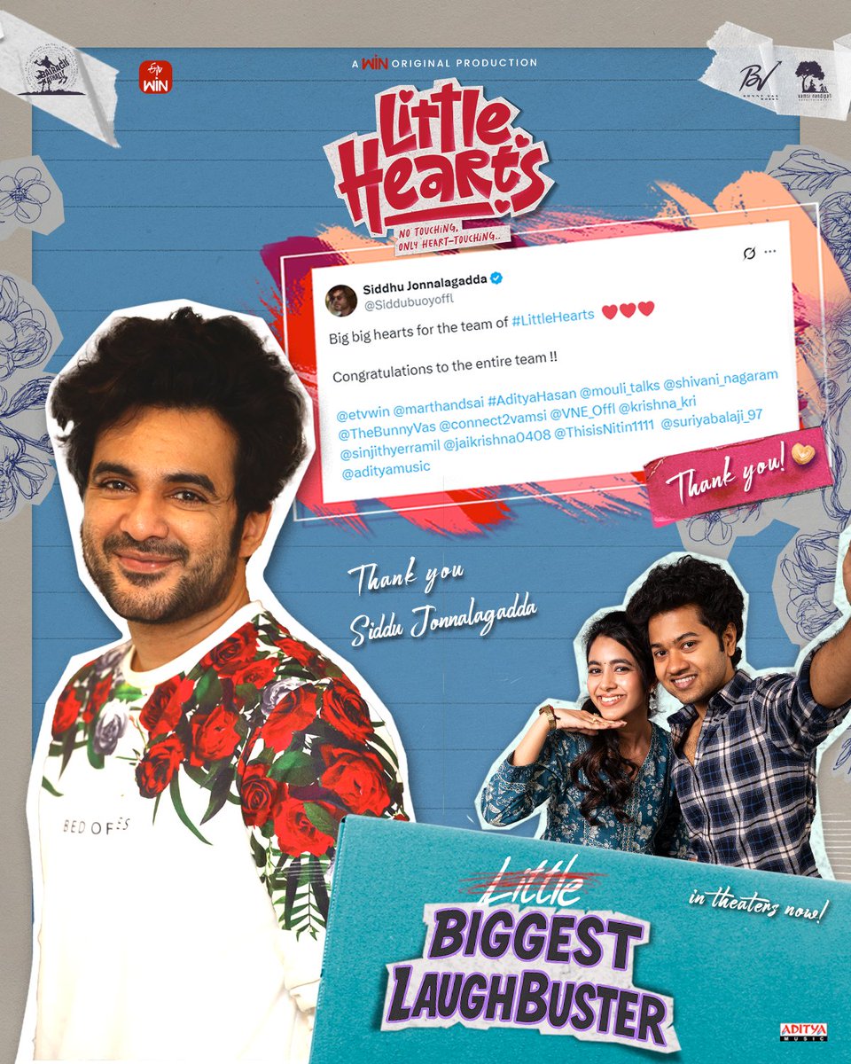 Star Boy <a href="/Siddubuoyoffl/">Siddhu Jonnalagadda</a> extends his Big Heart and Congratulations to the entire team 🫶❤️

Team #LittleHearts Thanks the most favourite #SiddhuJonnalagadda 😍

The Biggest Laughbuster in Cinemas Now
🎟 bookmy.show/LittleHearts