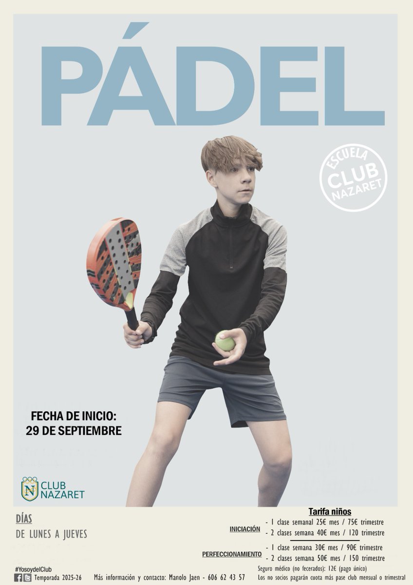 🎾El próximo 29 de septiembre marca el inicio de una emocionante nueva etapa para la escuela de pádel, bajo la dirección de Manuel Jaén, un reconocido experto de este deporte.