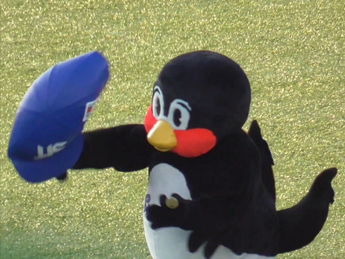 先生のヘルメットがいかに柔らかい材質でできているか分かる画像
#つば九郎