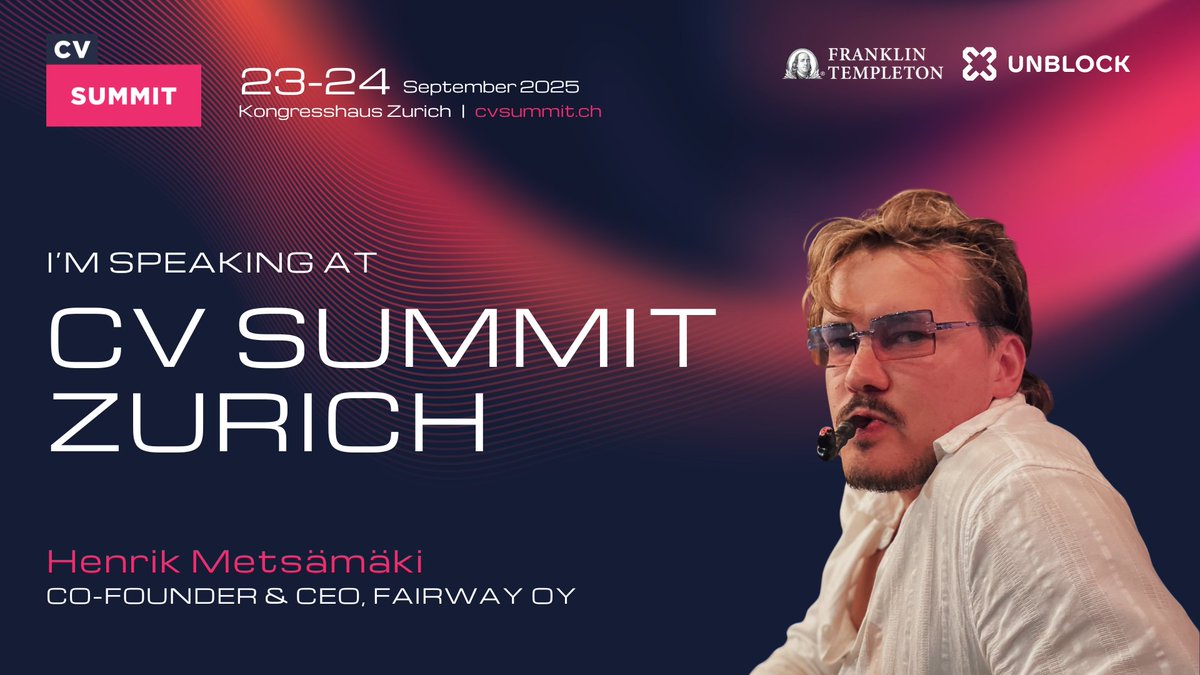 Excited to represent <a href="/fairway_global/">F₳irway Global</a> next week at CV Summit 🇨🇭

From the <a href="/CV_Labs/">CV Labs</a>  #Cardano Accelerator → to building onchain ID &amp; compliance for Cardano + Bitcoin DeFi.