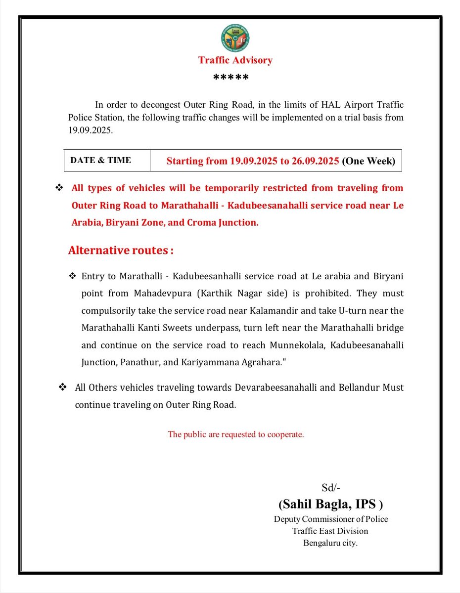 DCPTrEastBCP's tweet photo. #ಸಂಚಾರಸಲಹೆ
#TrafficAdvisory 

@DgpKarnataka @KarnatakaCops @CPBlr @Jointcptraffic @BlrCityPolice @blrcitytraffic @acpwfieldtrf @acpeasttraffic @mahadevapuratrf @halairporttrfps @KRPURATRAFFIC @wftrps @bwaditrafficps @ftowntrfps @jbnagartrfps @halasoortrfps @kghallitrfps @snagartrps