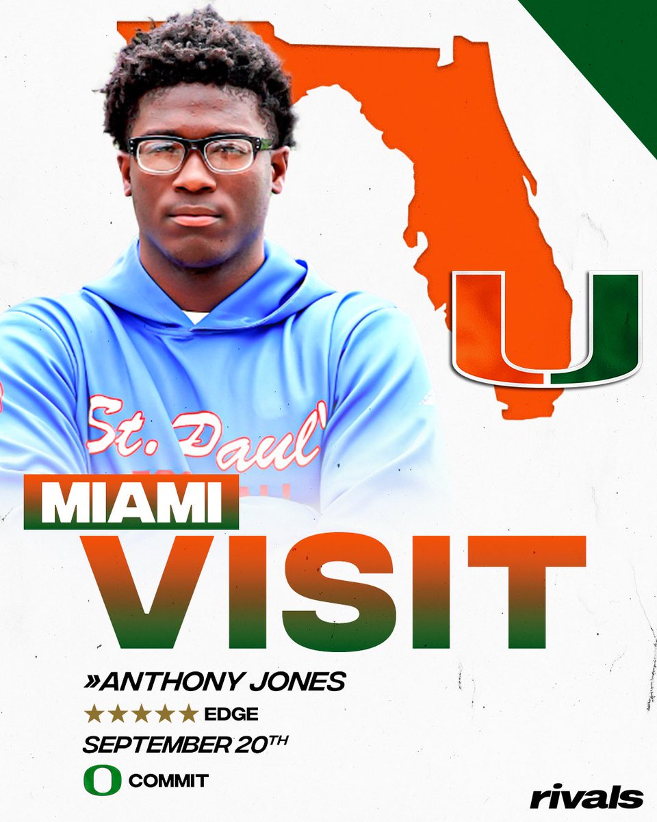🚨NEWS🚨 Oregon 5-star EDGE commit Anthony Jones plans to visit Miami this weekend for its matchup against Florida, <a href="/SWiltfong_/">Steve Wiltfong</a> reports🙌

Read: on3.com/rivals/news/an…
