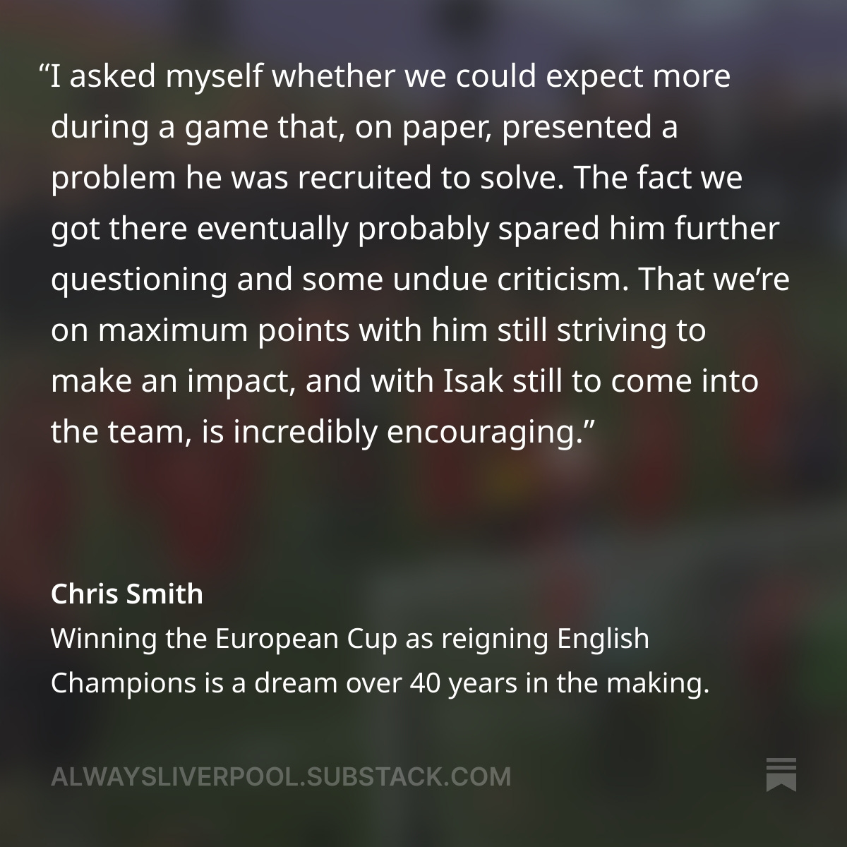 New on Always Liverpool | Some pre-match reading below the fold. Tonight's the night that Flo'll show em. 

alwaysliverpool.substack.com/p/winning-the-…