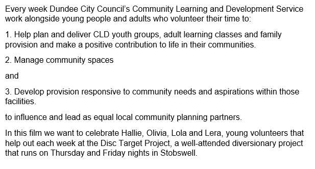 #ScottishHousingDay 
<a href="/tenants10/">DFTA Dundee (Dundee Fed. of Tenants’ Associations)</a> 
<a href="/DundeeCouncil/">Dundee City Council</a> 

At the heart of volunteering are local people who have improved health and wellbeing and local communities who are stronger and more connected as a result of volunteering.

youtube.com/watch?v=rgYcb4…
