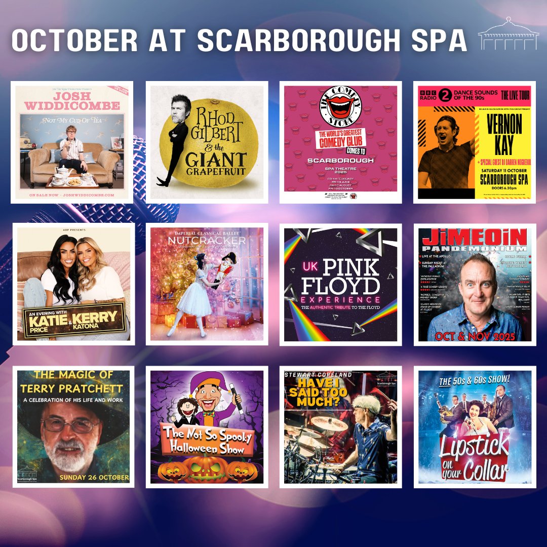 📅 Coming up this 𝗢𝗰𝘁𝗼𝗯𝗲𝗿!

Josh Widdicombe 😆
<a href="/rhodgilbertshow/">Rhod Gilbert Show</a> 🍋
<a href="/comedystoreuk/">The Comedy Store, UK</a> 🤣
<a href="/vernonkay/">Vernon Kay</a> 🎛️
<a href="/KatiePrice/">Katie Price</a> &amp; <a href="/KerryKatona7/">Kerry Katona</a> 🗣️
The Nutcracker 🩰
UK Pink Floyd 🌈
<a href="/jimeoin/">Jimeóin</a> 🇬🇧 🇦🇺
<a href="/20thcenturymarc/">Marc Burrows</a> 📚
<a href="/magicmikeshows/">Magic Mike</a> 🎃
<a href="/copelandmusic/">Stewart Copeland</a> 🥁
Lipstick On Your Collar 💋