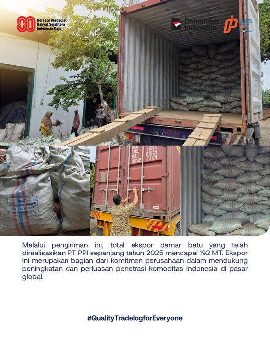 elctrzn_barito's tweet photo. PPITradelog member of ID FOOD lakukan pengiriman ke India ekspor damar batu ke India sebanyak 32 MT. Ini adalah bagian dari komitmen perusahaan dalam mendukung peningkatan dan perluasan penetrasi Indonesia di pasar global.  #DamarBatuPPI #PLNUIP3BKalimantan #RikoRamadhanoBudiawan https://t.co/e66vJ2eNPs