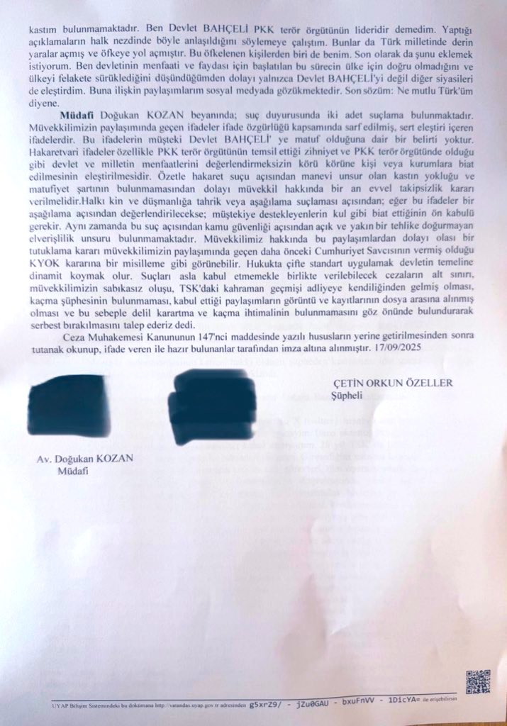 Orkun Özeller’in Savcılık ifadesinin tamamı.

Son sözü: “Ne Mutlu Türk’üm diyene.”