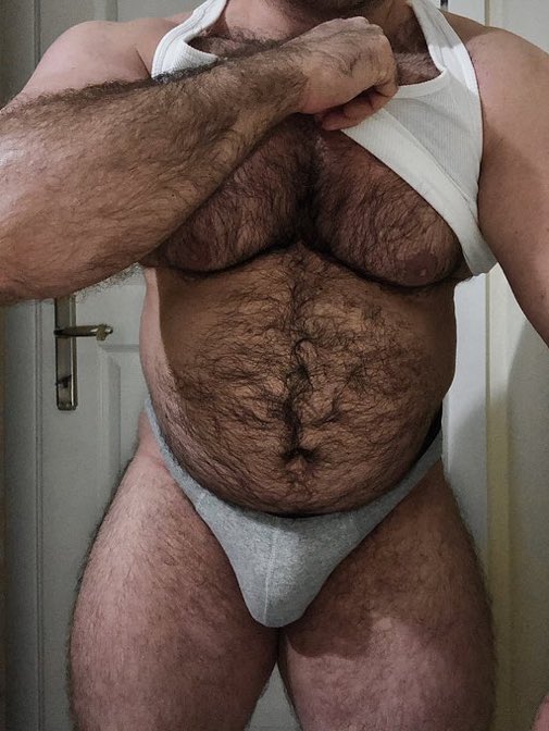 Fine, you wanted him to show off, here.

Grab a feel, sniff a spot, or just rub your face against him, whatever. Show him how much you love his manly body.