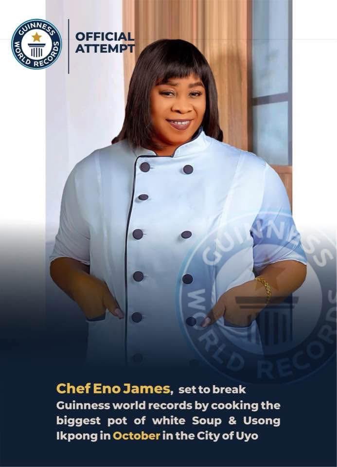 Sifon_Bassey's tweet photo. Akwa Ibom Chef, Eno James set to break Guinness World Record by cooking the biggest pot of Afia Efere Ebot (White Soup) and Usung Ikpong.

I will be there to support and eat. https://t.co/PhS5oFxtNS