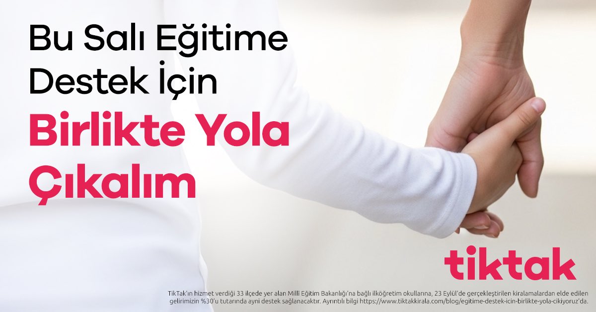 Salı günü TikTak’la çıktığın her yol, bir çocuğun eğitimine ışık olacak. Kiralama tutarının %30’u, İstanbul’da kiralamayı başlattığın ilçedeki desteğe ihtiyacı olan okullara aktarılacak.
Geleceğe değer katmak için gel, birlikte yola çıkalım. Senin sayende bu yolculuk daha