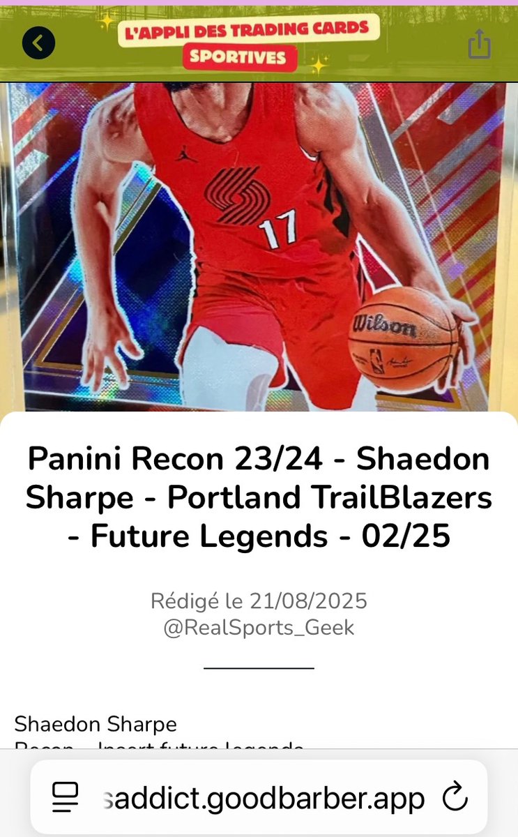 EdSYSSC66's tweet image. @addict_cards  Hier j’ai reçu la carte de la première vente réalisée sur l’application CardsAddict ; Merci @RealSports_Geek à jamais les Premiers ✌️#CardsAddict