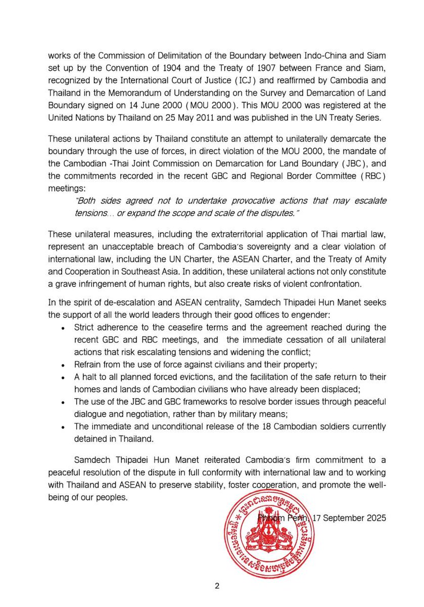 Press release of the ministry of foreign affairs and international cooperation to encourage full and effective implementation of the ceasefire and all agreements reached between Cambodia and Thailand.

Join