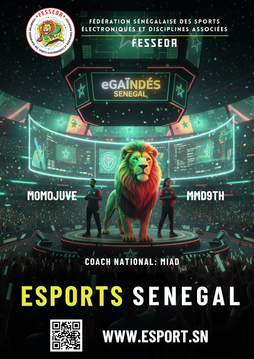 🇸🇳 SÉNÉGAL EN FORCE SUR LA SCÈNE MONDIALE DE L'ESPORT ! 🌍🎮

🦁 NOS eGAÏNDÉS DÉMARRENT LEUR PARCOURS FIFAe WORLD CUP 2025 AUJOURD'HUI !🚀

L'équipe Nationale du Sénégal eFootball Console débute ses qualifications régionales africaines CE SOIR !