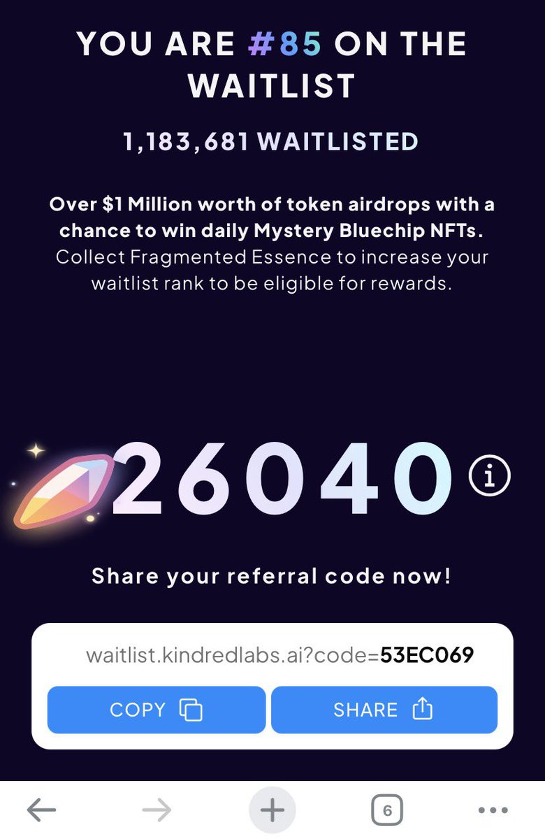 GN 💫

I’m currently #85 on the waitlist out of 1,183,681 people! 🔥

I’ve already collected 26,040 essence to boost my rank! 🌌✨
If you want to join and climb up the leaderboard with me, use my referral code:

👉 waitlist.kindredlabs.ai/?code=53EC069

Let’s go!! <a href="/Kindred_AI/">Kindred Labs</a>
