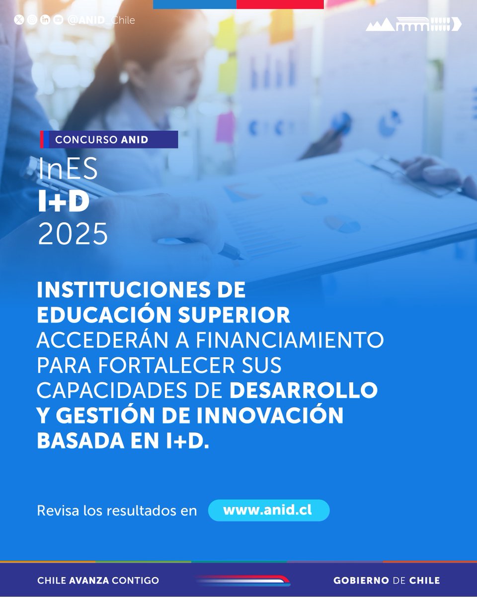 ANID_Chile's tweet image. ¡Los resultados del concurso #InES I+D 2025 ya están disponibles! En esta oportunidad, la @udeconcepcion, @ufinisterrae  y @SantoTomas_ST  recibirán recursos de ANID para potenciar sus competencias institucionales de innovación, basadas en I+D. 
Más información en