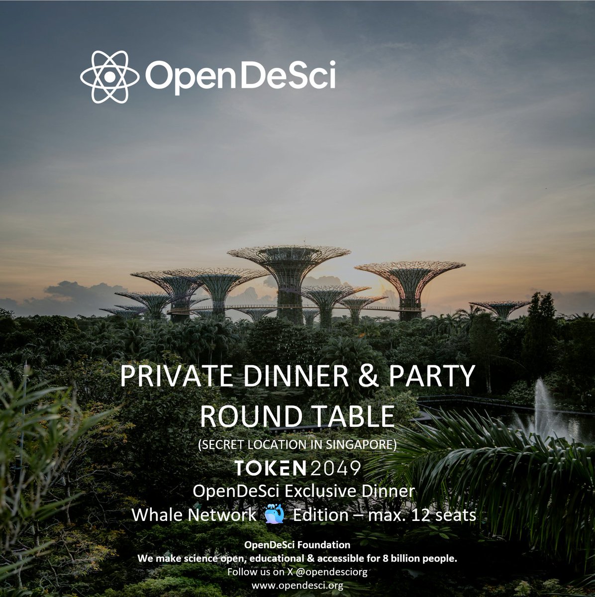 opendesciorg's tweet image. Singapore is calling. @opendesciorg x @token2049 
Founder @wang_8 is hosting an exclusive private dinner &amp;amp; round table - only 12 seats at a secret location.

Follow us and drop a comment for a chance to win the wildcard seat.