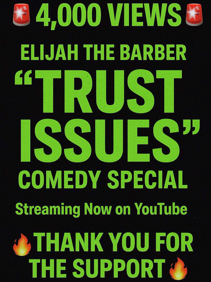 🚨 4K VIEWS 🚨
Much love to everybody showing support for my comedy special “Trust Issues” 🙏🏽 Every single view, share, and comment means the world. We really turning this into something big together 💯

youtu.be/udORs_cEDo8?si…
