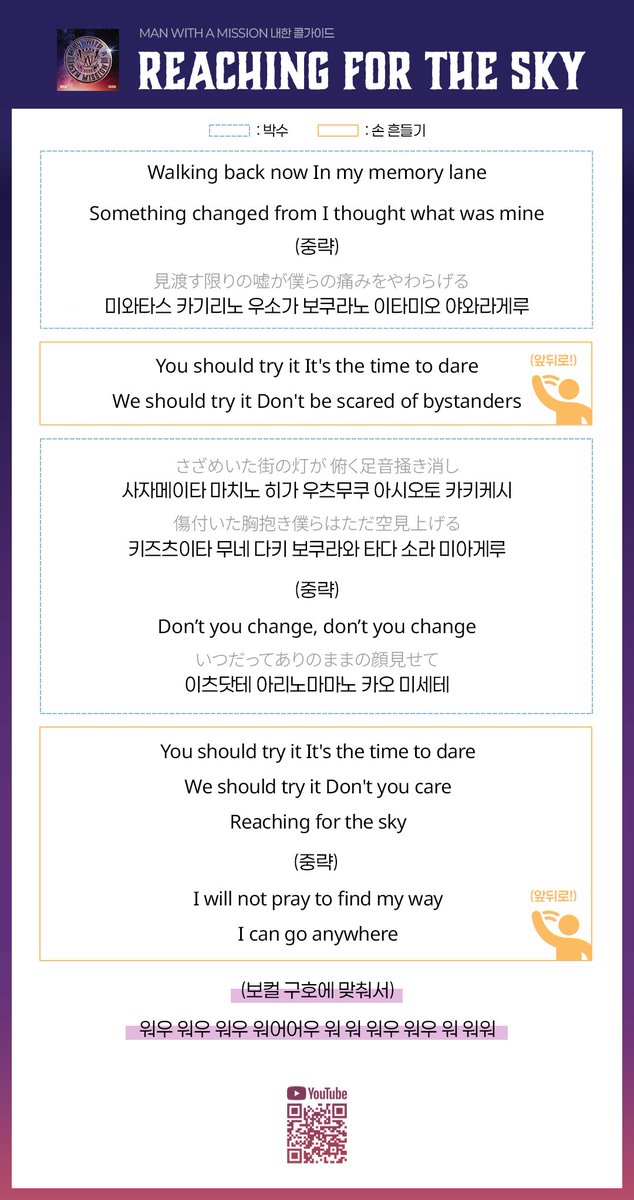 🐺맨위즈 내한대비 콜가이드 - REACHING FOR THE SKY (풀버전 / 요약버전)
youtu.be/1-wXchI4xA4?si…

콜가이드는 순차적으로 업로드 예정입니다.
추후 가이드 영상과 함께 한꺼번에 모아 업로드 예정이니 기대해주세요! (｢ﾟДﾟ)｢ 

#맨위즈 #만위즈 #맨위즈내한 #MWAM #manwithamission #マンウィズ