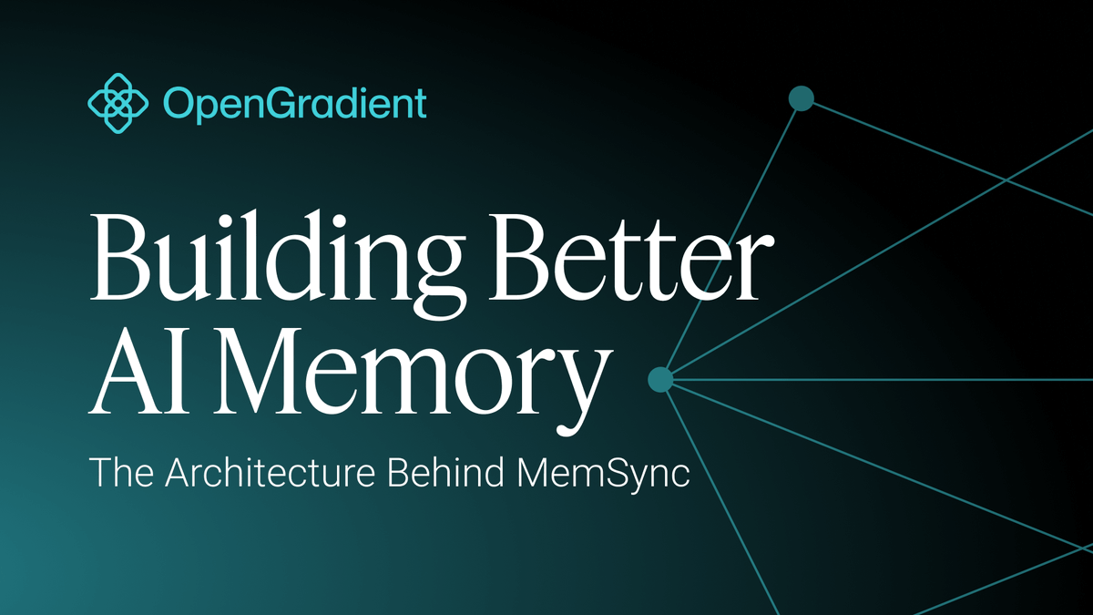 OpenGradient's tweet image. Your AI assistant forgets you exist. Every. Single. Time.

We built @memsync_ai -- portable memory that follows you across every AI platform.

No more explaining who you are. No more lost context. Just continuous intelligence.

Here&apos;s how we architected it ↓

(1/14)