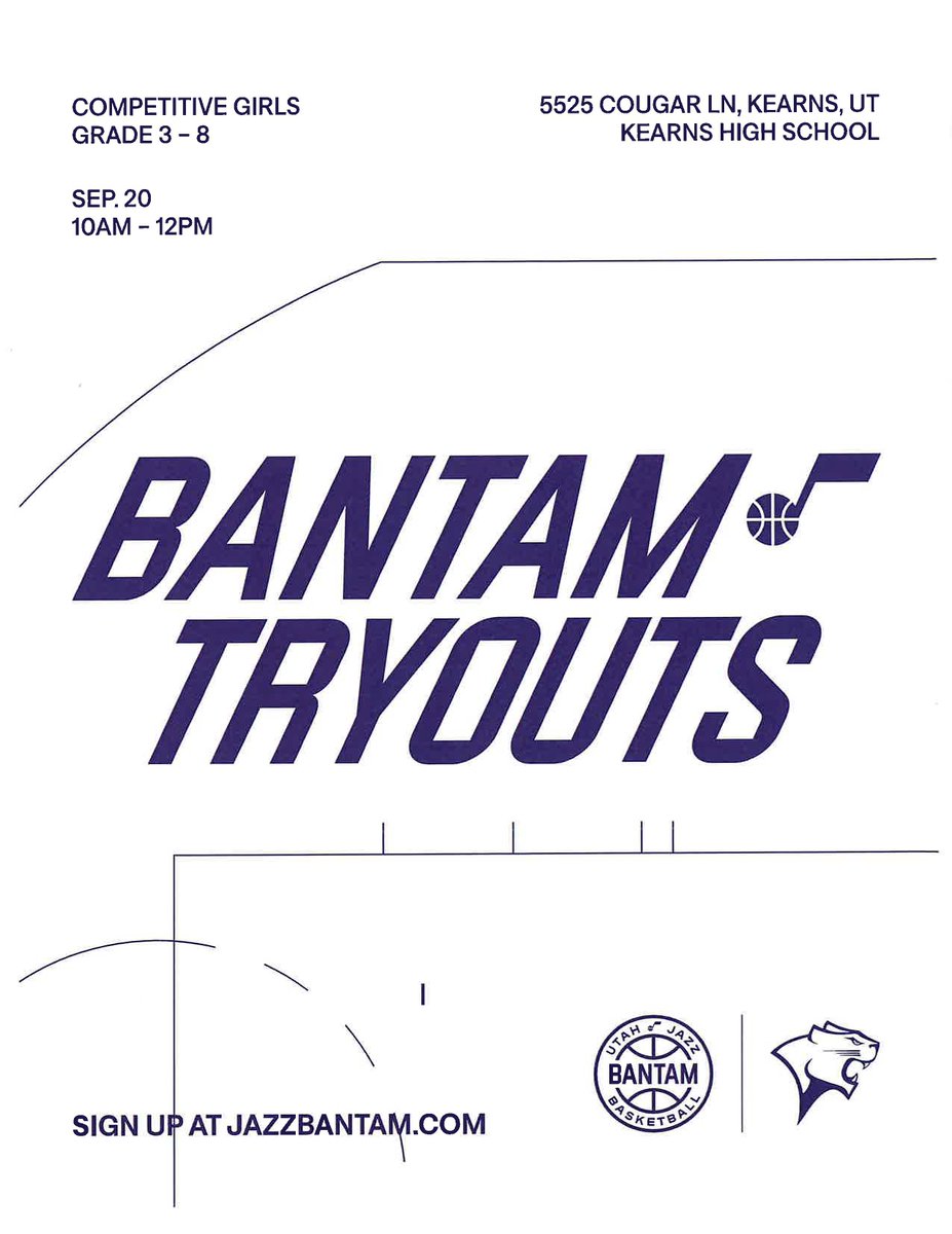 Hey youth and future K-Town girl hoopsters! Utah Jazz Bantum tryouts are this Saturday, September 20th, from 10AM-12PM at Kearns High School, for grades 3-8. #we_are_future_kearns_girlsbasketball
