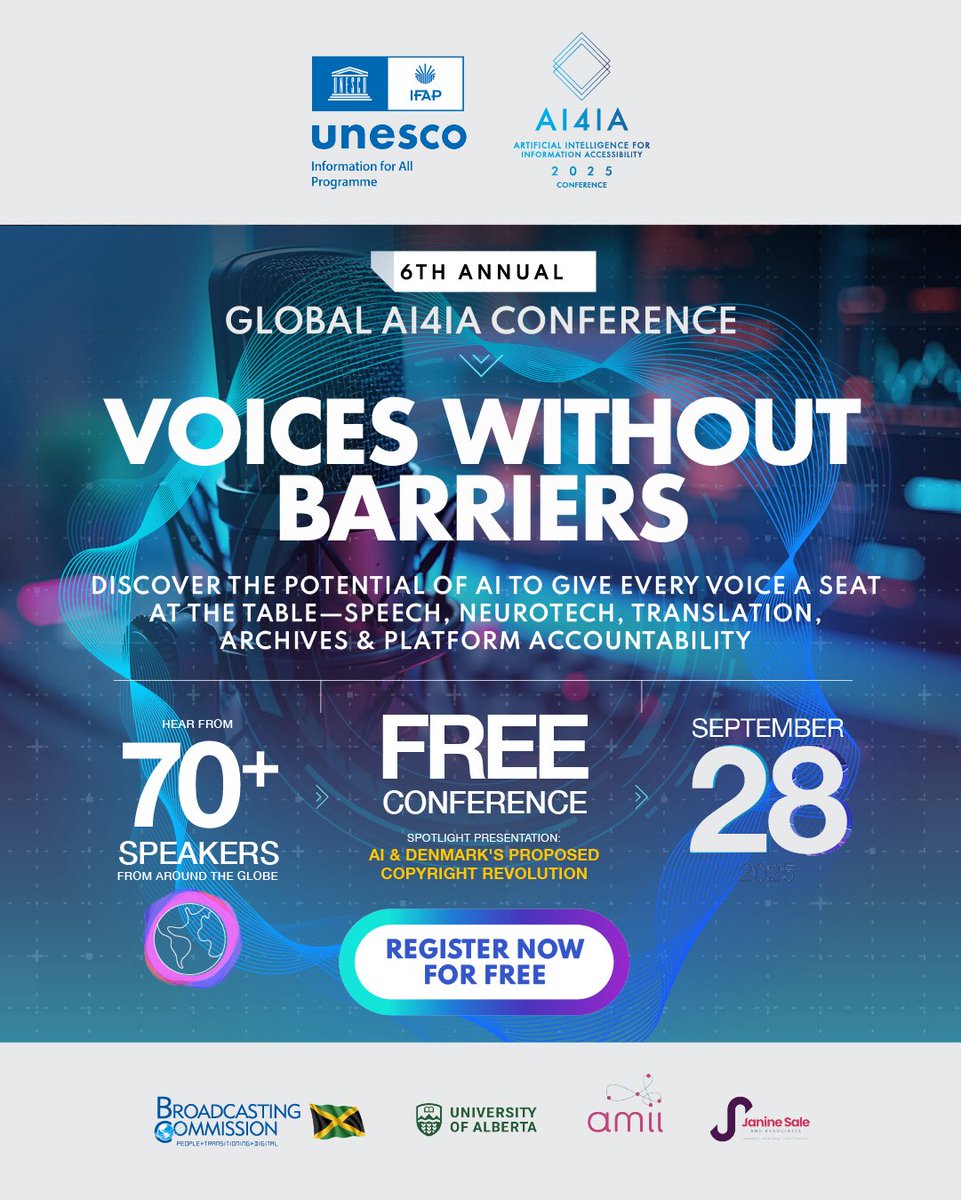 Join over 70 experts at the 5th Annual AI4IA Conference hosted by the UNESCO Information For All Programme (IFAP) Working Group on Information Accessibility (WGIA) to learn more.  Register for FREE at ai4iaconference.com/register-now/or click link in bio to register