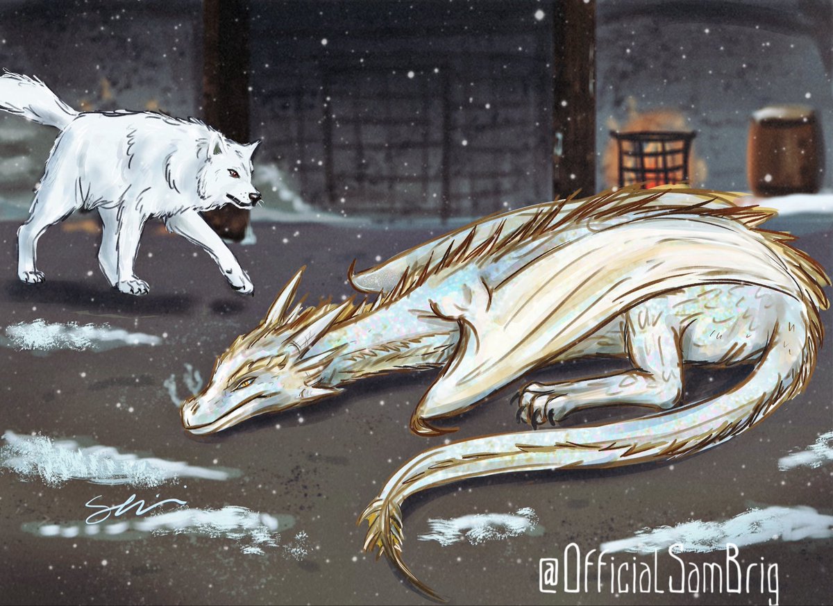Just a wolf and his fire breathing step brother who absolutely does not want to play with him 🙂‍↔️

#asoiaf #got #ghost #viserion