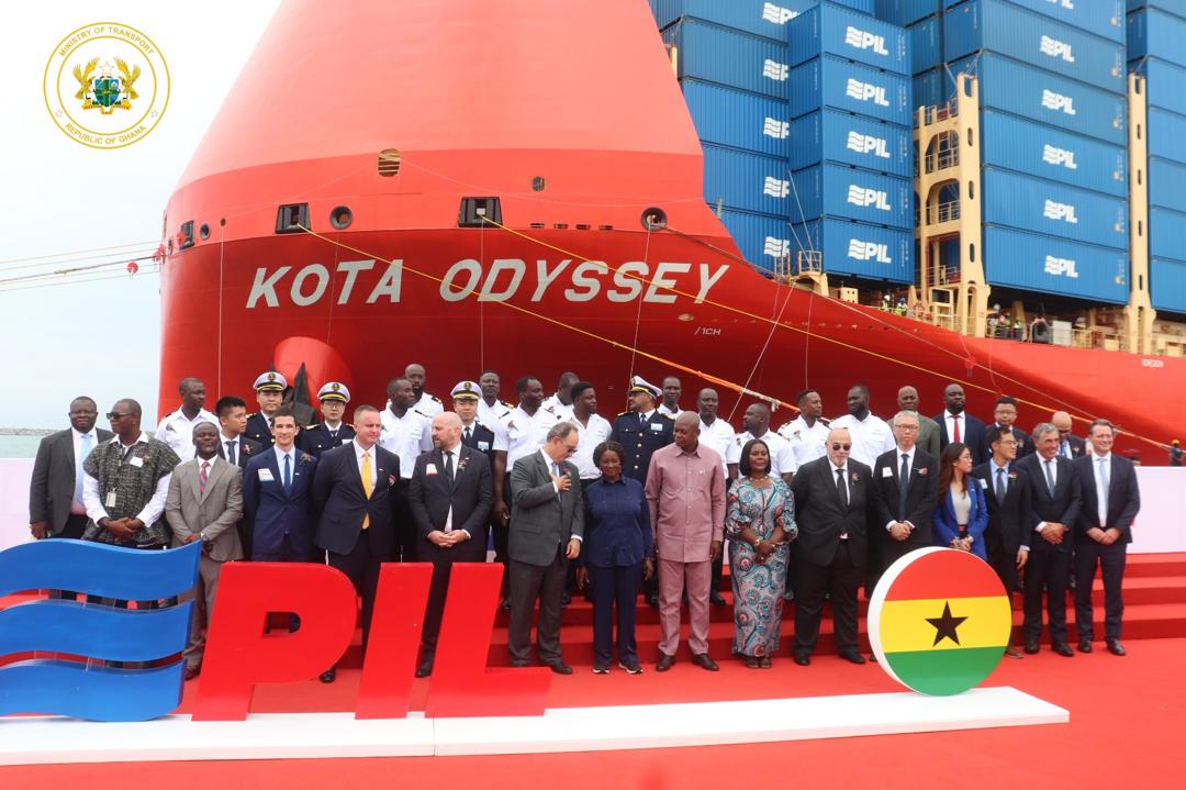 motgh4's tweet photo. The Vice President Professor Naana Jane Opoku-Agyemang was joined by the Minister of Transport, Joseph Bukari Nikpe, to officially unveil the new vessel, the Kota Odyssey in Tema. https://t.co/OEWppXnPsC