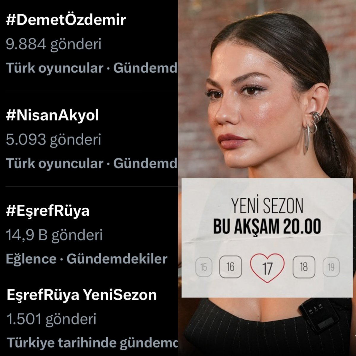 DemetOzdmrMedia's tweet photo. Yeni sezon bu akşam 20.00’de @KanalD’de✨

#DemetÖzdemir #NisanAkyol #EşrefRüya 

EşrefRüya YeniSezon https://t.co/Bnox9Q1Zet