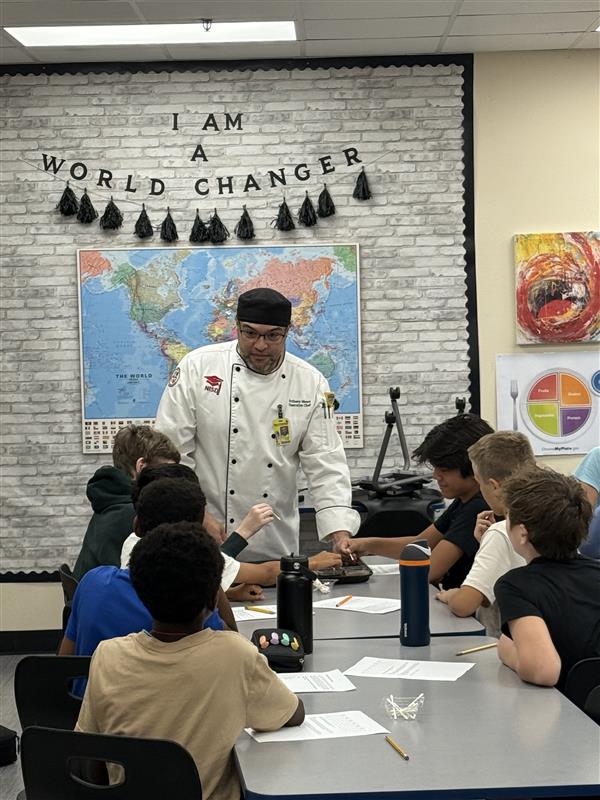 👨‍🍳✨ On Sept. 16, our very own Chef Marcus and Chef Anthony visited Medlin Middle School’s Nutrition &amp; Wellness classes! Our chefs showed off their kitchen utensils, spoke about their careers, and led a taste test to spark curiosity about food and flavor. Thanks for having us!