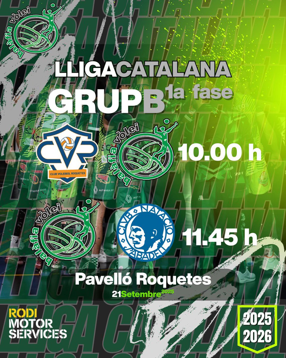 BalafiaVolei's tweet photo. 🔥LLIGA CATALANA🔥

🏐1a competició oficial per al @MotorRodi BALÀFIA VÒLEI #Superliga2

💪🏽Una competició exigent, tant pel desplaçament com pels horaris però que servirà per enfrontar-nos a rivals que competeixen a la nostra categoria

#sombalafiavolei #sumatalverd https://t.co/Oxk6S82dAU