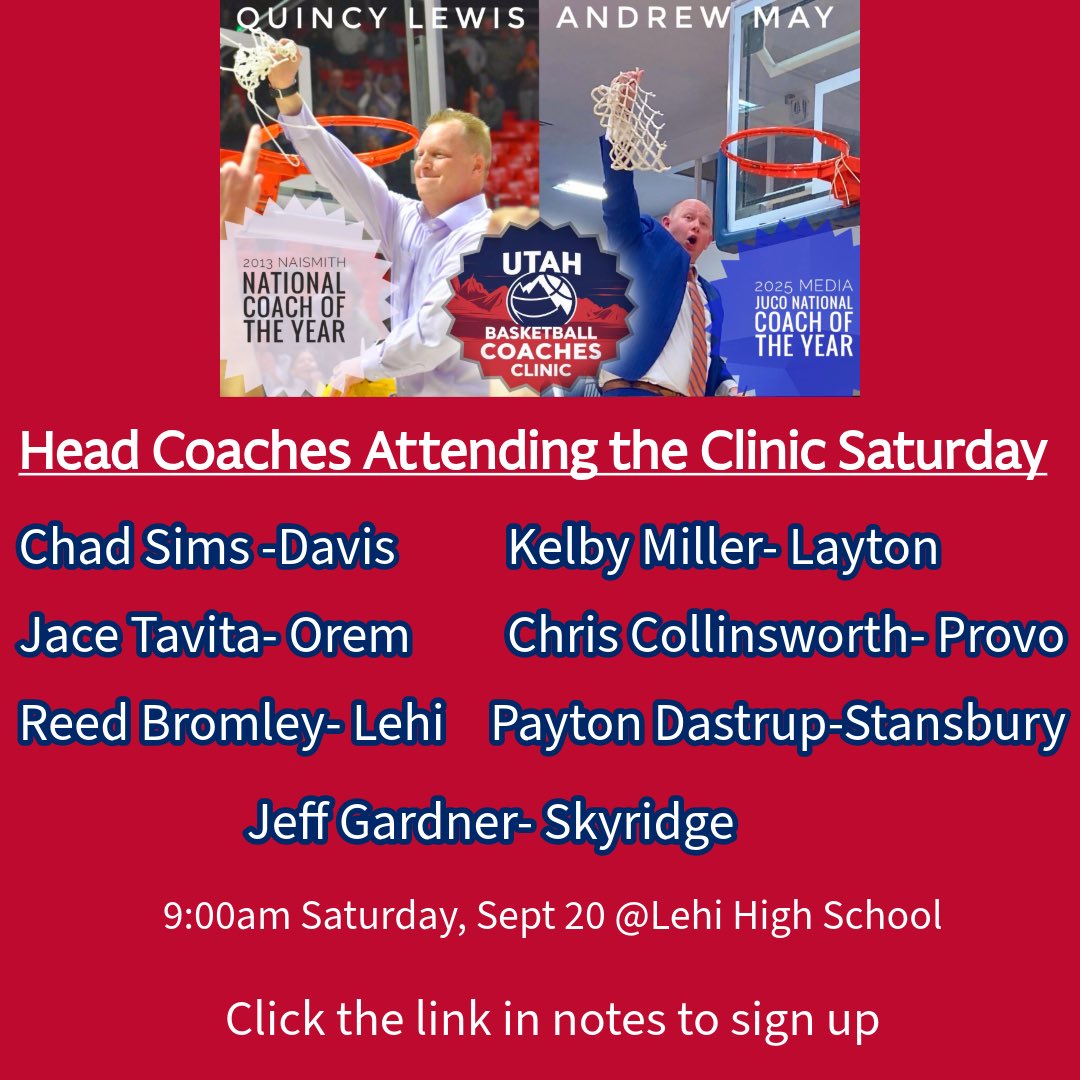 coachandrewmay's tweet image. Some of the best coaches in Utah coming to talk hoops on Saturday! 👇

No matter the age or experience level, this clinic is open to all wanting to grow as a coach. Schedule &amp;amp; topics below. 

You can still sign up at this link: docs.google.com/forms/d/e/1FAI…