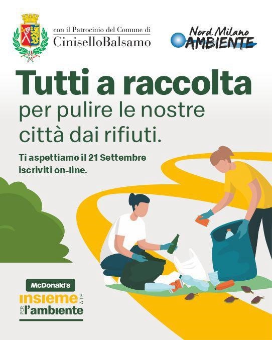 comunecb's tweet image. Domenica 21 settembre torna "Tutti a raccolta, Insieme a te per l’Ambiente", l’iniziativa promossa da Mc Donald’s, che vede il patrocinio del Comune di Cinisello Balsamo. bit.ly/46jrkBX