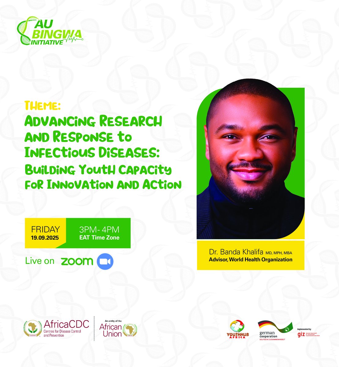As part of our support to Y-Health grantees, we’re announcing the webinar “Advancing Research and Response to Infectious Diseases”. 

Facilitator: <a href="/dr_bandak/">Dr. Banda Khalifa MD, MPH, MBA</a>, WHO Advisor.

This session highlights how research drives stronger infectious disease responses in Africa.
#YHealth