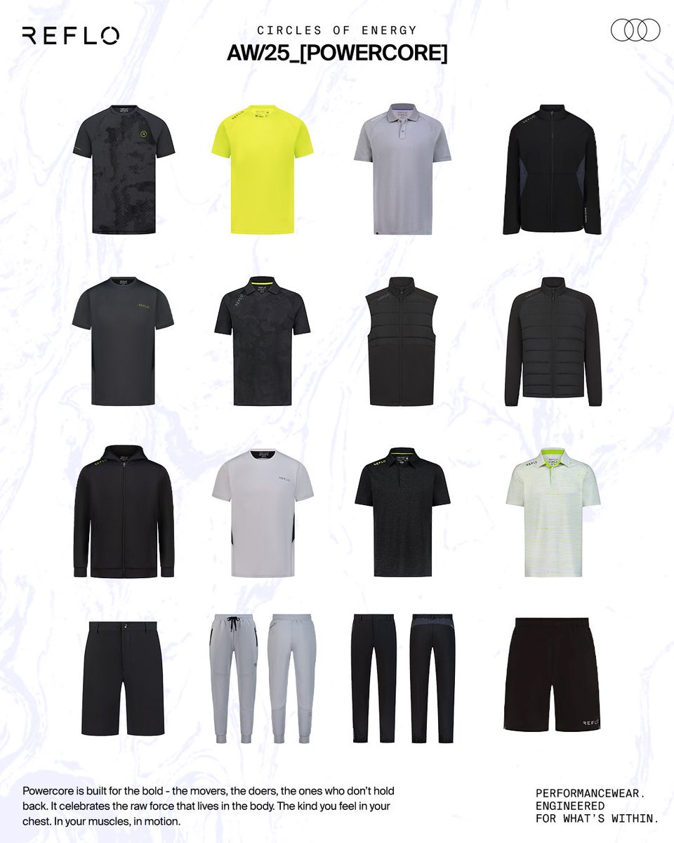 The time is now, the time is Powercore.

Ergonomic fits, bold palettes, and technical fabrics engineered to flex, breathe and move as hard as you do.

⚡ Discover the Powercore collection at Reflo.com
