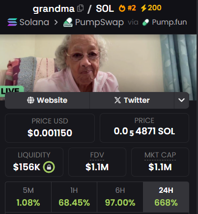 BearEarn's tweet photo. This goes to 101m for that old bitch! 😅 $GRANDMA https://t.co/Gex2rSBQvV