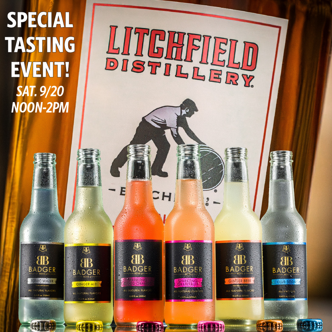 LitchfieldDist's tweet image. Batchers &amp;amp; Badgers: two words to remember when ordering your next cocktail! Join us at Litchfield Distillery on Sat. 9/20, noon-2pm for a special tasting of Badgers Mixers -- another great #CTLocal brand! #spiritofhardwork