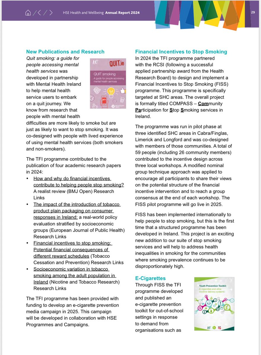 Our pilot Financial Incentive Intervention to Stop Smoking (FISS) in Ireland, in partnership with the HSE Tobacco Free Ireland Programme is mentioned in this years’ HSE Health and Wellbeing Report. 

Have a read of the segment below 📑👇

#HSE #financialincentives #stopsmoking