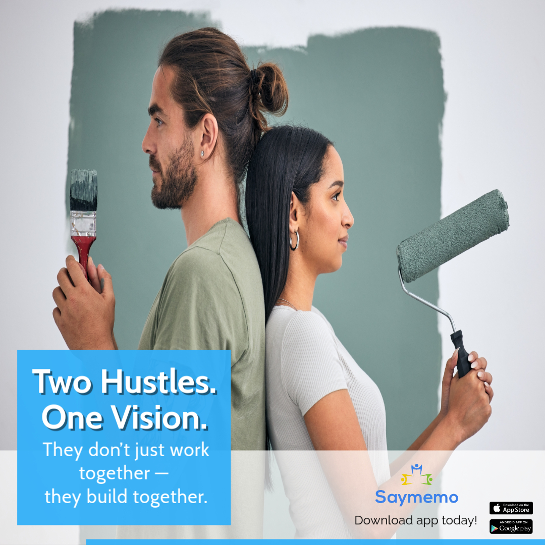 saymemo's tweet photo. You both have skills — turn them into something big.
Saymemo helps couples work side by side, from cleaning to remodeling to mounting TVs.
Earn together. Grow together.
📲 Sign up free → https://t.co/CK9A14sJK3
#Saymemo #PowerCoupleHustle #WorkTogether #CouplesWhoGrind https://t.co/p8lnDgQYnQ