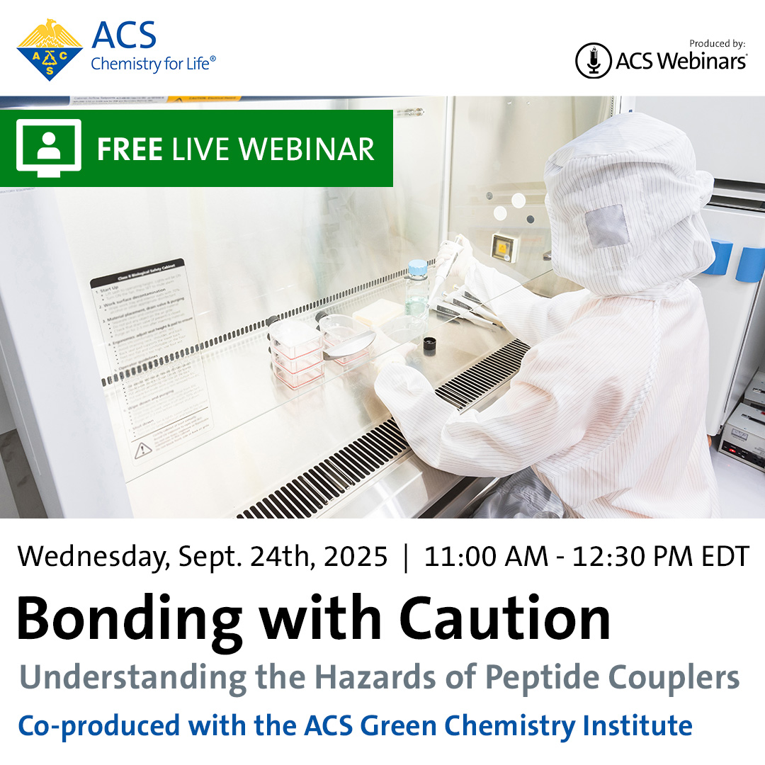 ACSGCI's tweet image. 1 week to go! Don’t miss this webinar on the health, safety &amp;amp; thermal risks of peptide couplers plus safer selection tips. Featuring speakers from @Genentech and @GileadSciences.
📅 Wednesday, Sept. 24, 2025
🕚 11:00 am – 12:30 pm ET
✅ Register for free: brnw.ch/21wVQzS