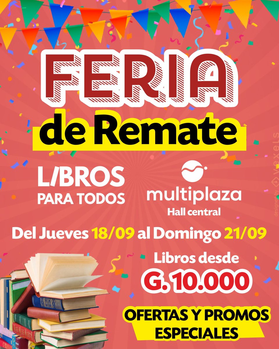 Mañana arranca una FERIA DE LIBROS con muchísimas ofertas desde G. 10.000 en el Hall central del Shopping MULTIPLAZA. Los esperamos 📚