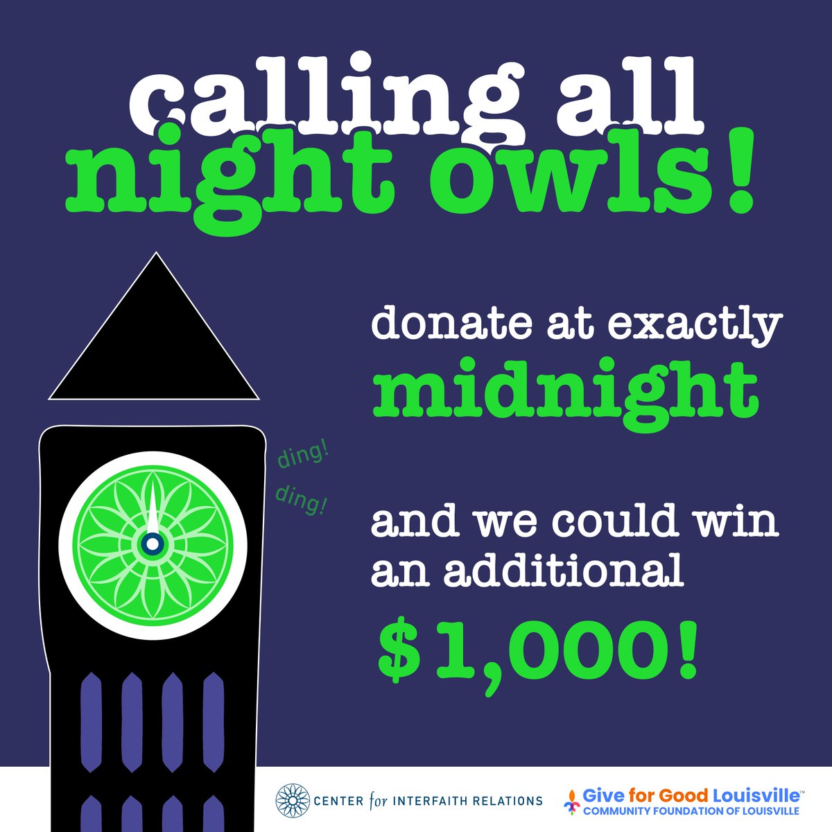 Kick off #GiveForGoodLou by making one of the 1st gifts of the day! Donate at exactly 12am &amp; we’ll be eligible to win an additional $1K. Prep your donation in your cart &amp; fill out the form now so all you'll have to do is click to pay! 𝗗𝗢𝗡𝗔𝗧𝗘: bit.ly/cirg4g21