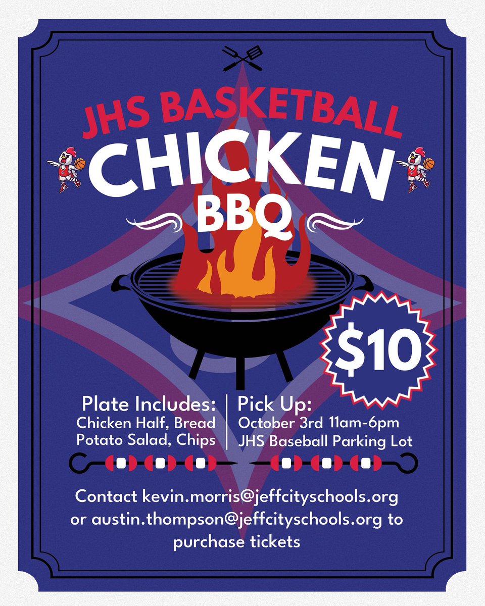 jhsmbb's tweet image. 🚨🍗🚨 CHICKEN BBQ PLATES 🚨🍗🚨
•
•
•
Please consider supporting the Jefferson basketball programs by purchasing a plate from a player or coach!
