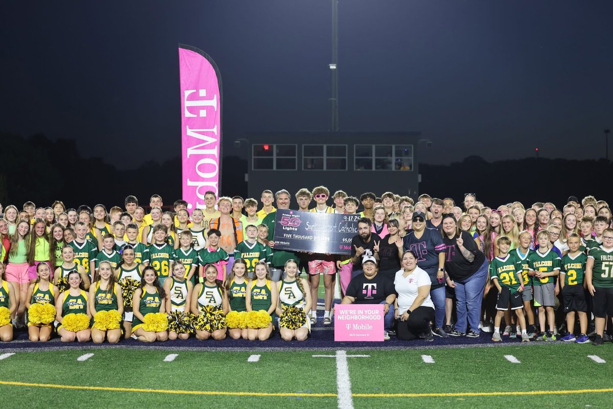 StAlbertSchools's tweet photo. This past Friday, we were awarded $5,000 from T-mobile as part of their Friday 5K Nights Program. 

We are so grateful for @TMobile generous support of our school and our football program. #FN5GL #sweepstakes https://t.co/qu93Tx0EUv