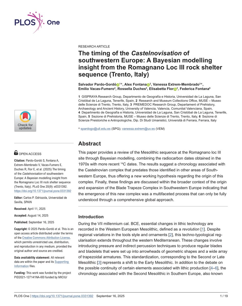 VanessaExtrem's tweet image. 📣 New paper about the Bayesian modelling for the Mesolithic sequence of the Romagnano Loc III site (Italy) and a new working hypothesis for the #Mesolithic origin in Southwestern Europe.

#PloSOne Open Access available 👇
doi.org/10.1371/journa…